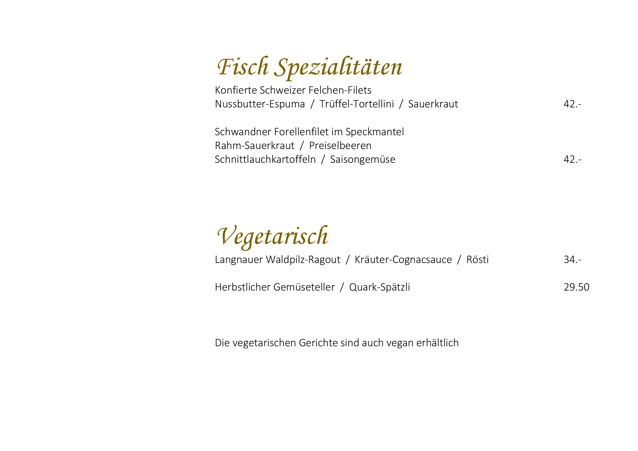 Speisekarte Restaurant Gasthof zum goldenen Löwen in Langnau im