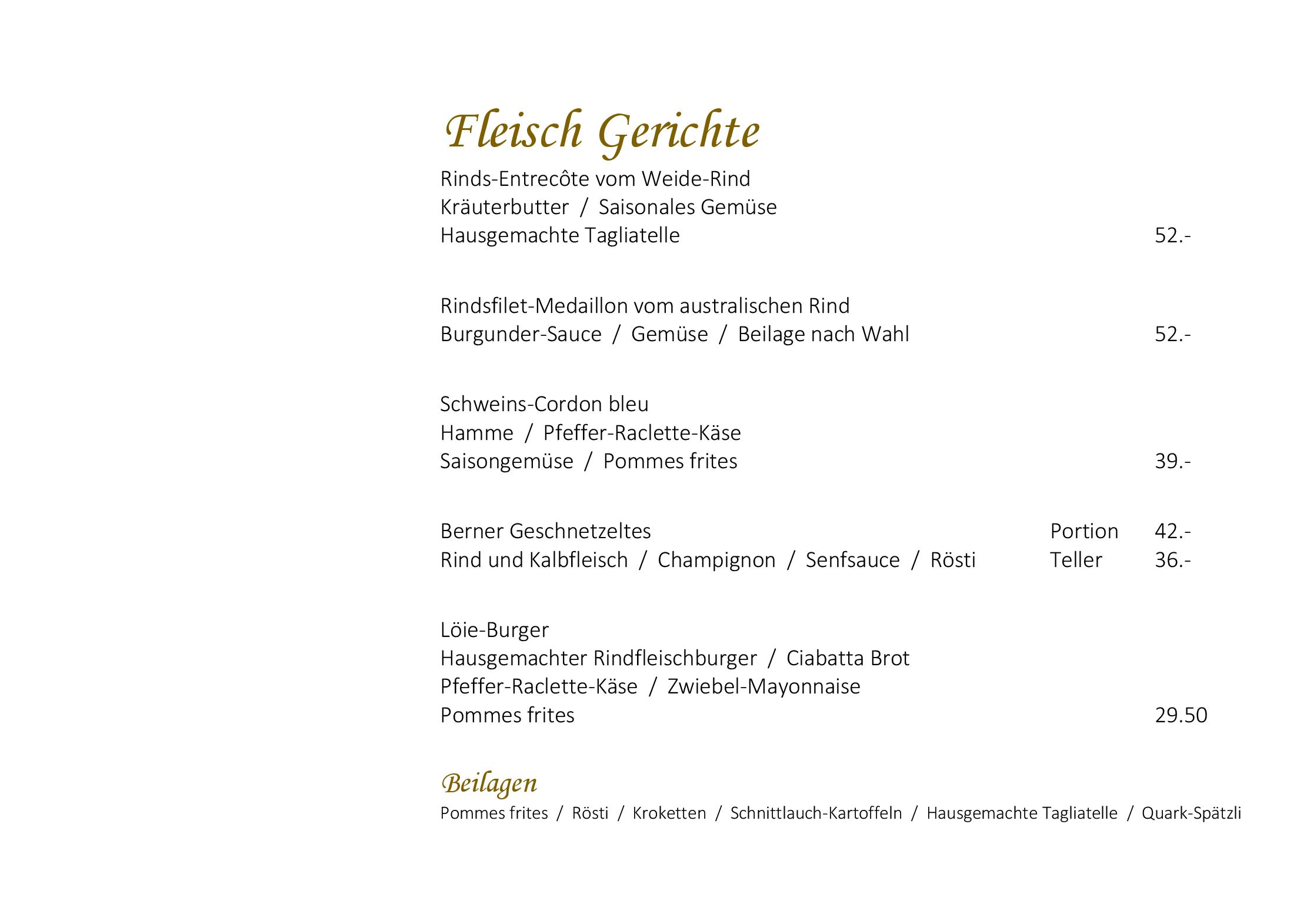 Speisekarte Restaurant Gasthof zum goldenen Löwen in Langnau im